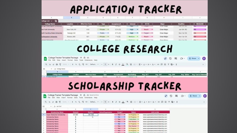 College Application Tracker & Research Template | Scholarship, College ...