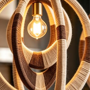 Sculptural Woven Pendant Light | Handmade Textile Hanging Light | Modern Organic Style Ceiling Light | Handcrafted Wooden Pendant Lighting
