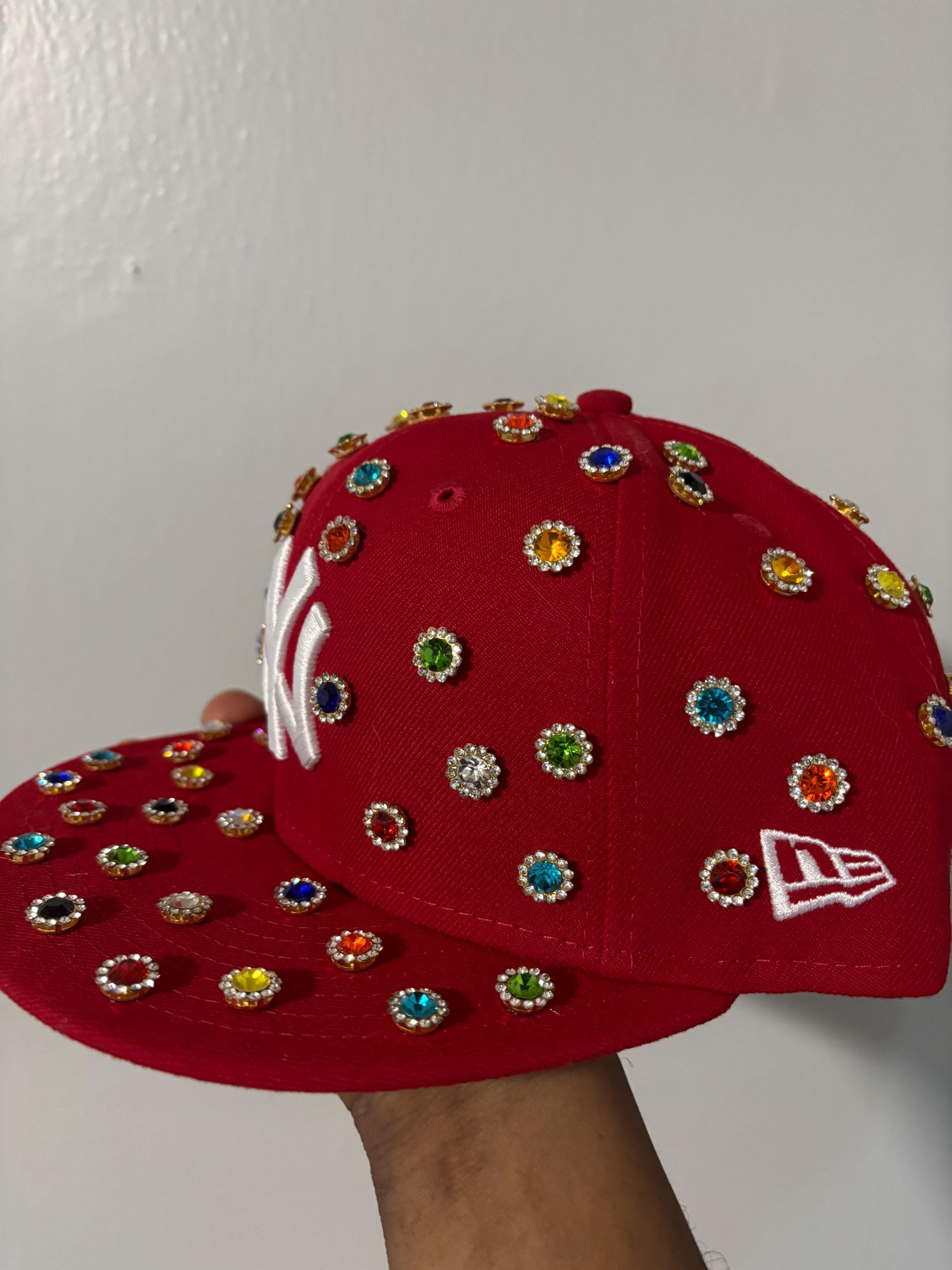 New Era Red Rhinestone Embellished Baseball Cap New Era Rhinestone Adjustable Fitted Hat | Plush Tingz main image 2