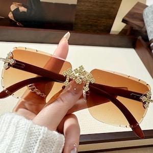 Elegant Women’s Rimless Square Fashion Glasses with Rhinestones
