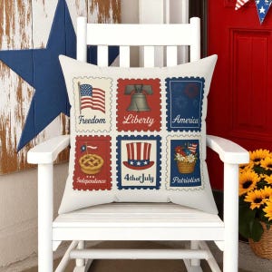 Patriotic Throw Pillow | Vintage 4th of July Decor |Americana Freedom Cushion |Liberty Bell | USA Flag |Independence Day Gift