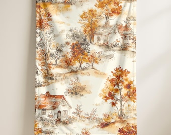 Autumn Watercolor Velveteen Blanket: Farmhouse Cottagecore Throw