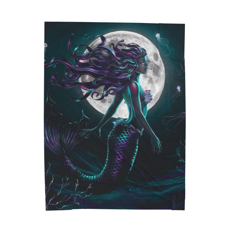 Mystical Mermaid Velveteen Throw Blanket | Fantasy Ocean Art Blanket | Dreamy Home Decor image 9