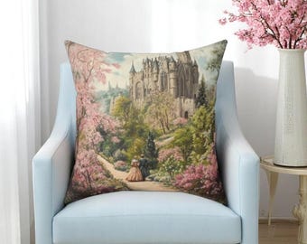 Coussin décoratif château de conte de fées : décoration de jardin romantique