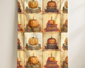 Halloween Pumpkin Blanket: Vintage Jack-o'-Lantern Candle Throw, Spooky Fall Decor