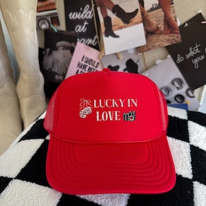 Lucky in Love Embroidered Hat, Vegas Bachelorette Embroidered Hat, Girl&#39;s Trip Hat, Personalized Gift for Bride, Custom Bachelorette Hat