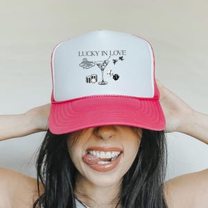 Lucky in Love Bachelorette Trucker Cap, Vegas Bachelorette Party Hat, Bridesmaid Gift, Personalized Party Favor Hat, Lucky In Love Cap