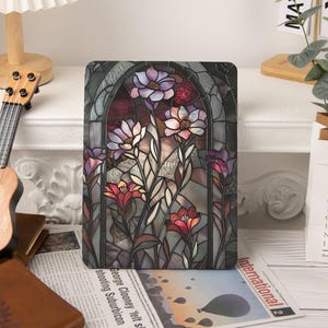 Stained Glass Gothic Flowers iPad Case, iPad Air 4/5/6 iPad 10/9/8/7 10.9&quot; 10.5 10.2&quot; iPad Pro 12.9&#39;&#39; 2022/2021 Pro 11&quot; 13&#39; iPad Mini 6 Case