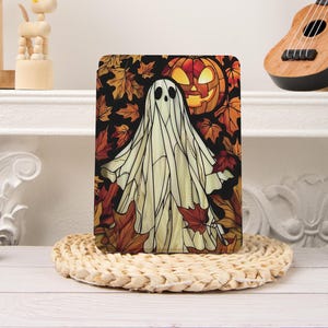 Fall Ghost Pumpkin Kobo/Kindle Paperwhite Case,Paperwhite 12th 7‘’ 11th 6.8‘’，Kindle 2024 Colorsoft, Kobo Cover,Kindle Oasis,Clear Back