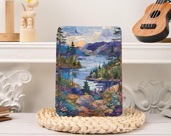 Stained Glass Mountain Forest Kobo/Kindle Paperwhite Case,Paperwhite 12th 7‘’ 11th，Kindle 2024 Colorsoft, Kobo Cover,Kindle Oasis,Clear Back