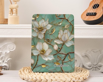 Stained Glass Magnolia Kobo/Kindle Paperwhite Case,Paperwhite 12th 7‘’ 11th 6.8‘’，Kindle 2024 Colorsoft, Kobo Cover,Kindle Oasis,Clear Back