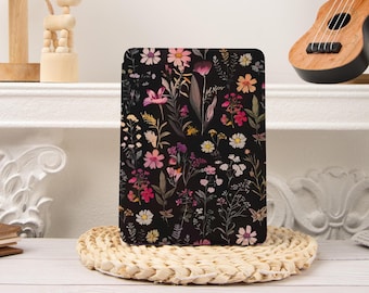Dark Flower Botanical Kindle Paperwhite 11th 12th 6.8‘’ 7‘’ Kindle 2024 Colorsoft Hand Strap Clear Back Kobo/Oasis Case,Paperwhite 2/3/4