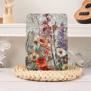 Stained Glass Flower Kobo/Kindle Paperwhite Case,Paperwhite 12th 7‘’ 11th 6.8‘’，Kindle 2024 Colorsoft, Kobo Cover,Kindle Oasis,Clear Back
