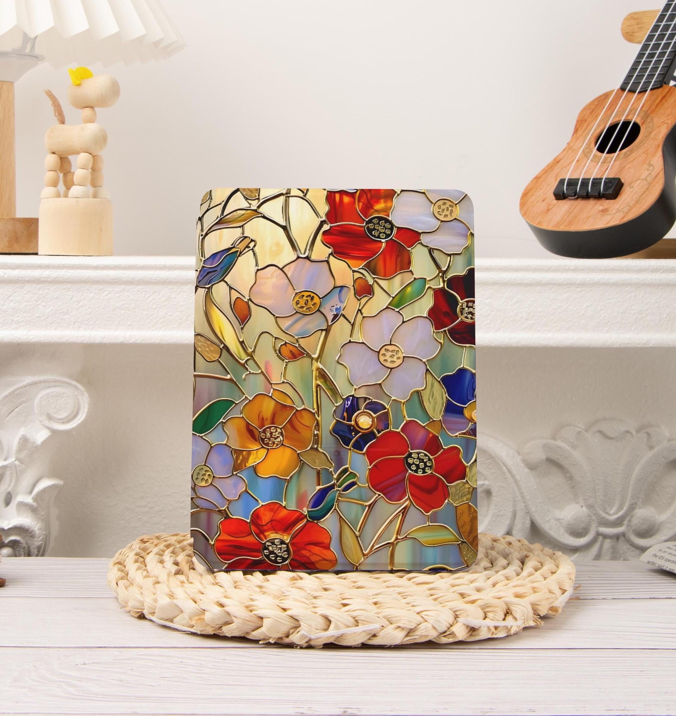 Stained Glass Flower Kobo/Kindle Paperwhite Case,Paperwhite 12th 7‘’ 11th 6.8‘’，Kindle 2024 Colorsoft, Kobo Cover,Kindle Oasis,Clear Back