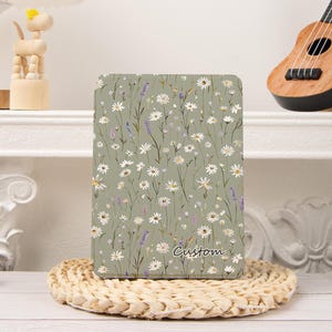 Green Daisy Kindle Colorsoft Paperwhite Case 2/3/4, Kobo Libra Cover,Paperwhite 12th 7‘’ 11th 6‘’，Kindle 11th 2024,Kindle Oasis,Clear Back