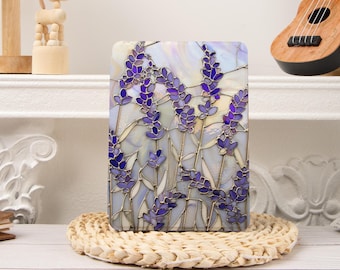 Stained Glass Lavender Kobo/Kindle Paperwhite Case,Paperwhite 12th 7‘’ 11th 6.8‘’，Kindle 2024 Colorsoft, Kobo Cover,Kindle Oasis,Clear Back