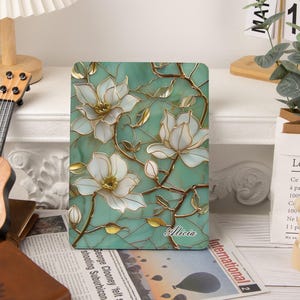 Stained Glass Magnolia iPad Case, iPad Air 4/5/6 iPad 10/9/8/7 10.9&quot; 10.5 10.2 iPad Pro 12.9&#39;&#39; 2022/2024 Pro 11&quot; 13&#39;&#39; iPad Mini 6 Case Cover