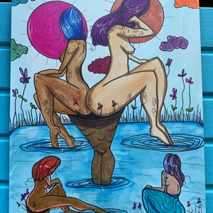 We’re All Alone, in the Great Unknown - original surreal drawing/painting on paper