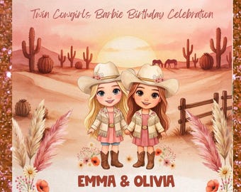 Invitation d'anniversaire de cow-girl jumelle sauvage et gratuite, modèle western modifiable (téléchargement numérique)