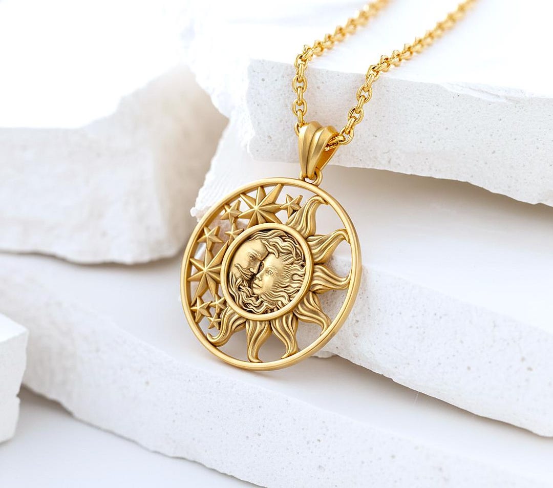 Sun and Moon Pendant Necklace, 925 Sterling Silver Jewelry for Women ...