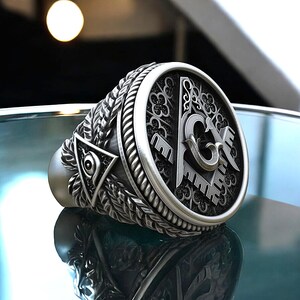 Masonic Eye of Providence Ring: 925 Sterling Silver Freemason Band