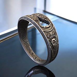 Handgemachter Tribal Biker-Ring: 925 Sterling Silber Band