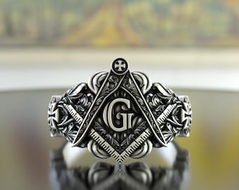 ハンドメイド 925 スターリングシルバー フリーメイソンリング フリー