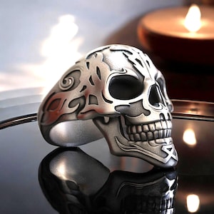 Sterling Silver Skull Ring: Tribal Biker Gothic Jewelry