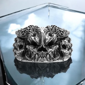 Brutal Skull Ring: Handmade 925 Sterling Silver Biker Jewelry