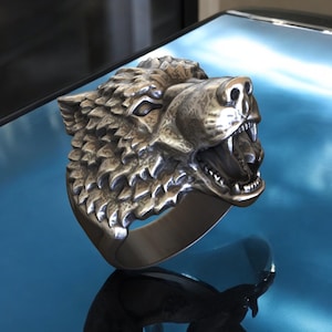 Handmade Sterling Silver Wolf Head Ring - Bold Animal Jewelry