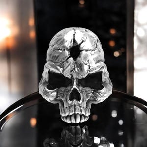 Oxidized Sterling Silver Skull Ring - Gothic Biker Handmade Band