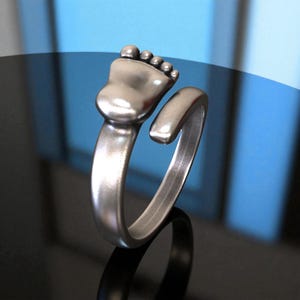 Sterling Silver Baby Foot Ring - Minimalist New Parent Jewelry
