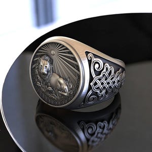 Sterling Silver Leo Zodiac Ring: Handmade Lion Signet Ring