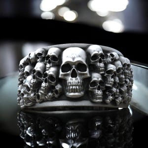 Handmade Sterling Silver Multi Skull Ring - Gothic Biker Jewelry