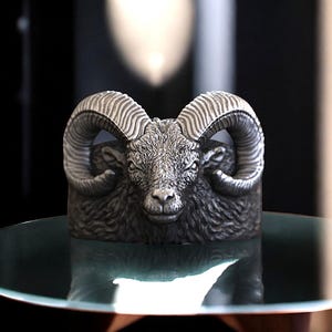 Sterling Silver Ram Head Ring: Biker Warrior Jewelry