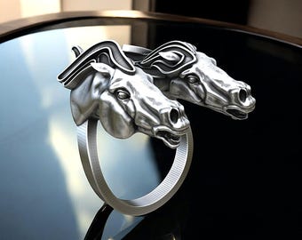 スターリングシルバーの馬の頭のリング：乗馬ステートメントジュエリー