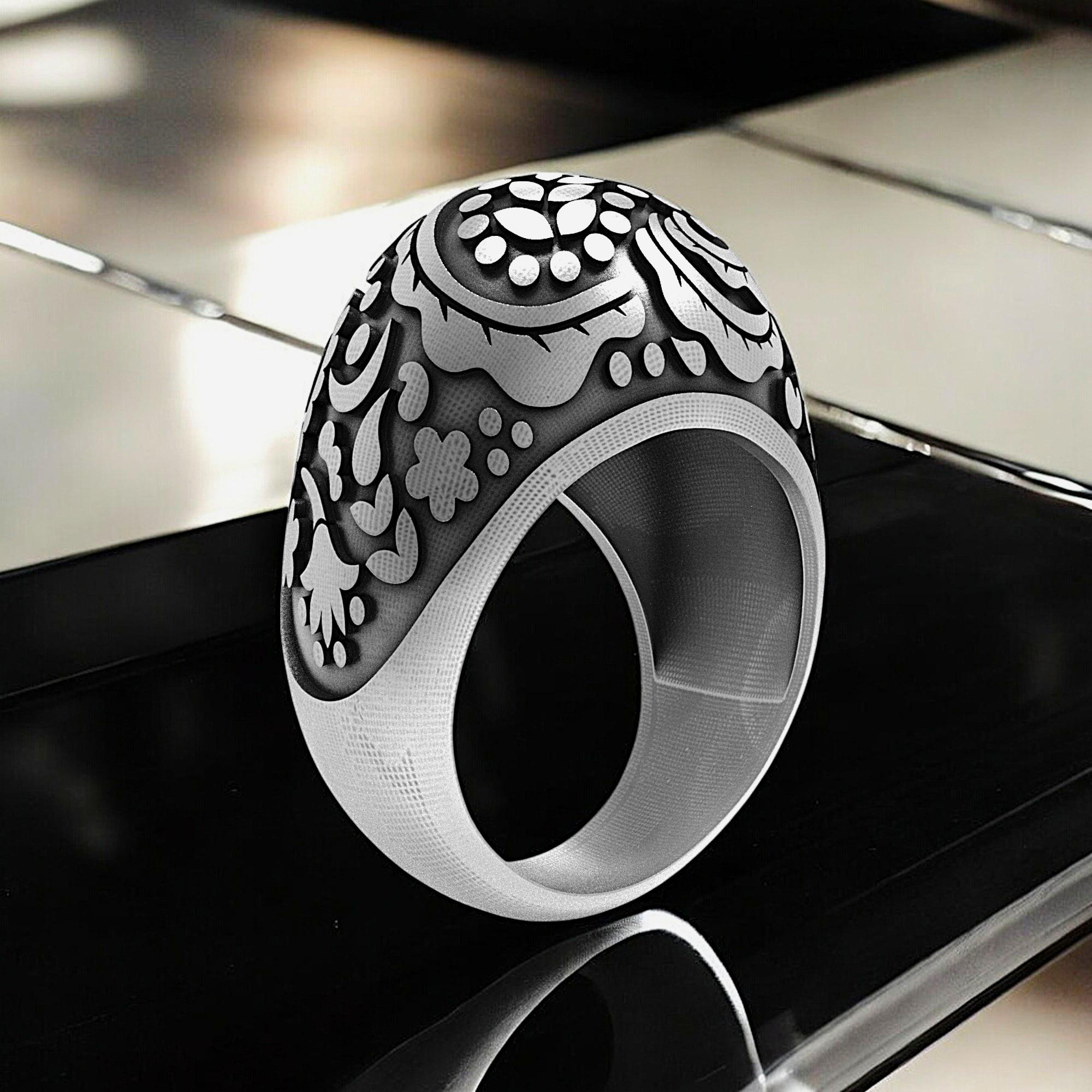 フローラルシグネットリング：ヴィンテージスタイル 925スターリング