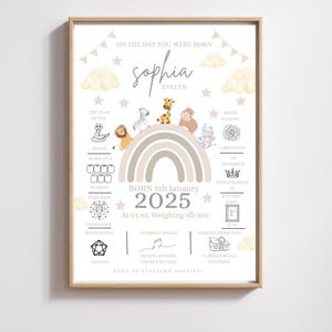 DOWNLOAD Personalisierte Baby Geburtsanzeige Kinderzimmer Wand Kunst Benutzerdefinierte Poster Drucke, Geburtsinformationen Kinderzimmer Dekor, neues Baby Geschenk, neue Mama Geschenk