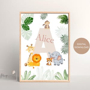 Personalised Safari Initial/Name Nursery Wall Art, Custom Poster Prints, , New Baby Gift, Safari Bedroom Picture Digital Download