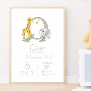 DOWNLOAD Personalisierte Safari / Zoo Baby Geburtsanzeige Kinderzimmer Wand Kunst Benutzerdefinierte Poster Druck, Geburtsdaten Kinderzimmer Dekor, neues Baby Geschenk