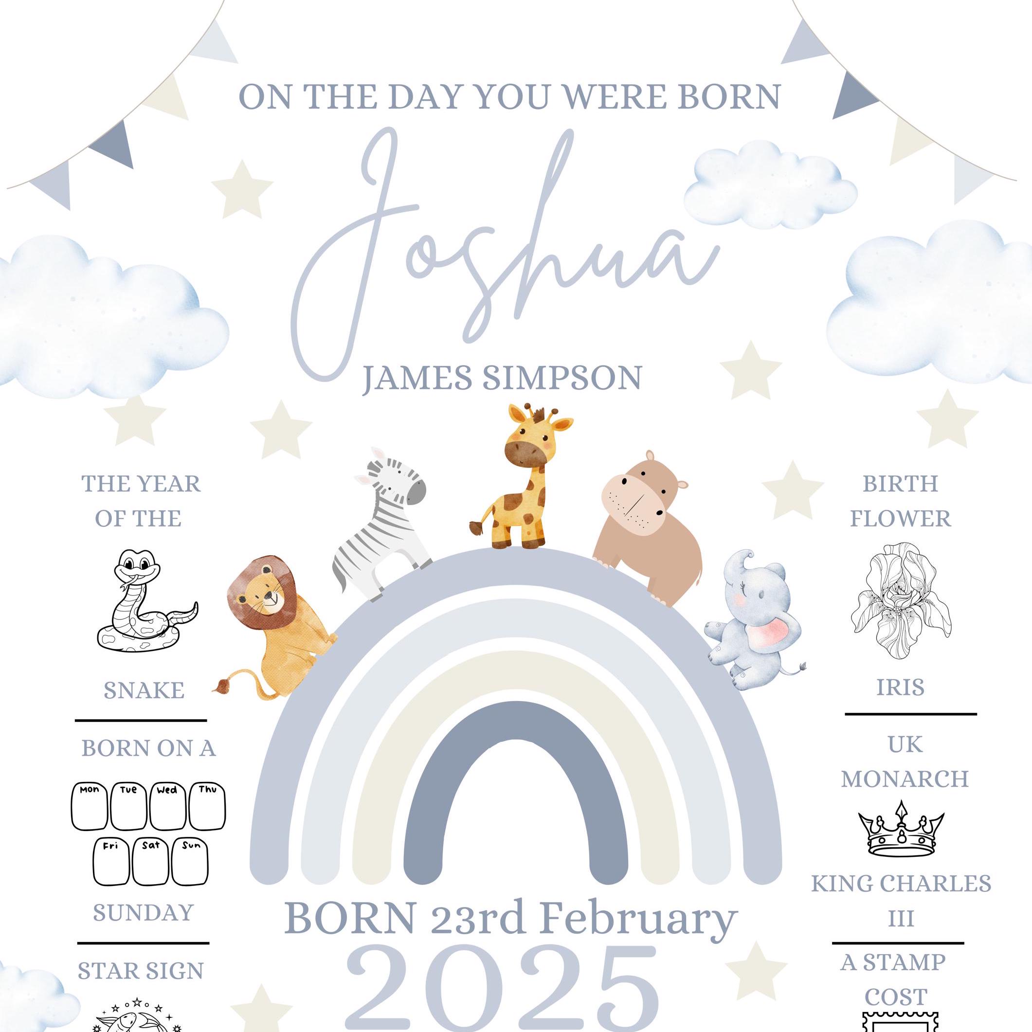 DOWNLOAD Personalised Baby Birth Announcement Nursery Wall Art Custom ...