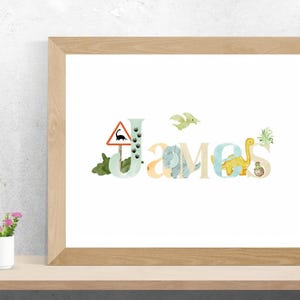 Personalised Nursery Name Print, Dinosaur Name sign Custom Nursery Wall Art, Baby Name Print, Dinosaur Nursery Decor,