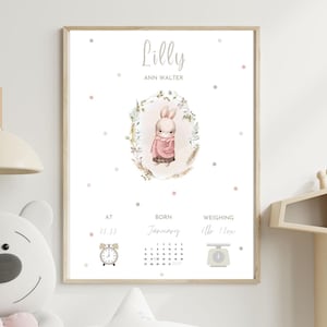 DOWNLOAD Personalisierte Baby Geburtsanzeige Kinderzimmer Wand Kunst Benutzerdefinierte Poster Drucke, Geburtsinformationen Mädchen Kinderzimmer Dekor, neues Baby Geschenk, neue Mutter