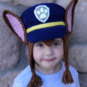 Police rescue dog crochet hat pattern with earflaps