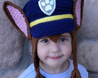 Police Rescue Dog Crochet Hat Pattern – Earflap Puppy Costume (PDF Pattern)
