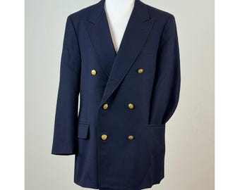 Vintage DAVIES & SON Navy Blue Gabardine Wool Bespoke Blazer | 40