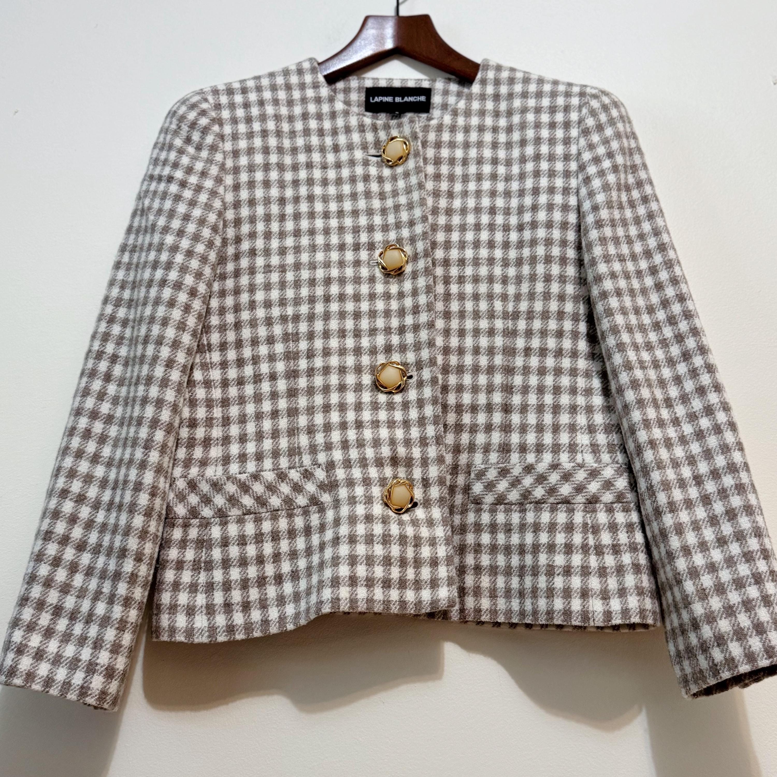 LAPINE BLANCHE Wool Blend Checkered Jacket – Minimalist Cropped 
