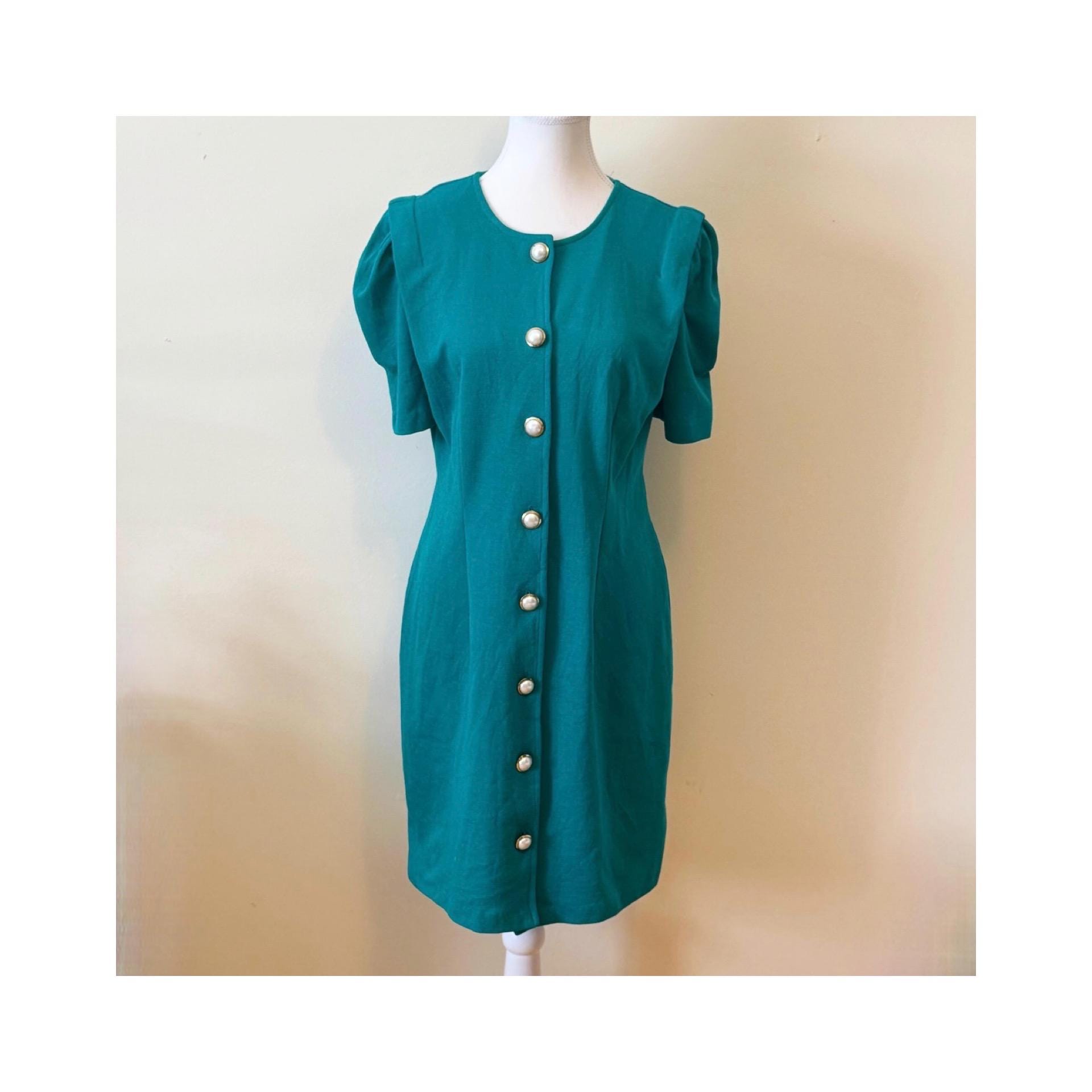 Robe American Vintage Bleu Canard - Taille M - Longueur Genou - Viscose - Occasion Très Bon état