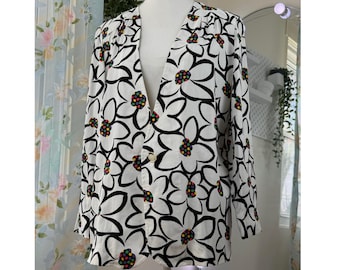 Chaqueta vintage japonesa con estampado floral 100% algodón, blazer ligero vintage con frente abierto, chaqueta informal para mujer, ideal para primavera y verano, fabricada en Japón.