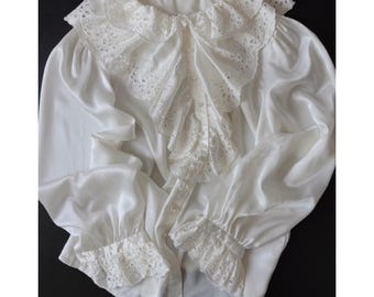 Vintage Lace Ruffle Blouse – Pearl Button Romantic Victorian Long Sleeve Top by Tokyo Blouse